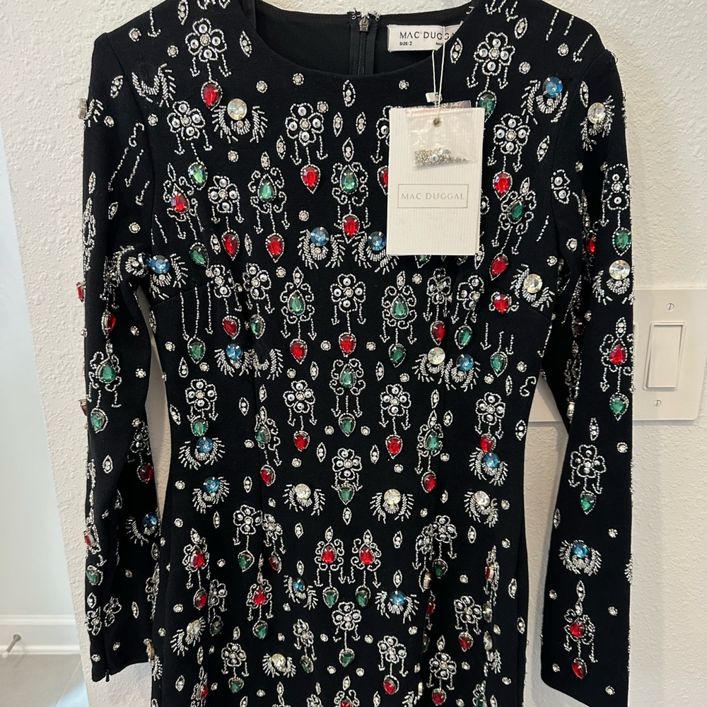 Mac Duggal Black Dress with Vibrant Embellishments